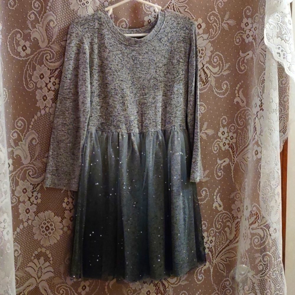Cat & Jack Girls' Size XS 4-5 party dress gray knit‎ top shimmer skirt